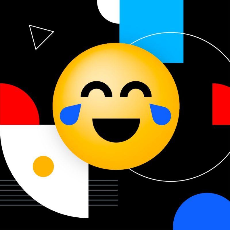 laughing with joy emoji overlapping simple shapes