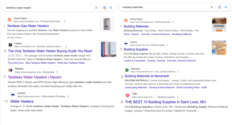 Tankless water heater results page