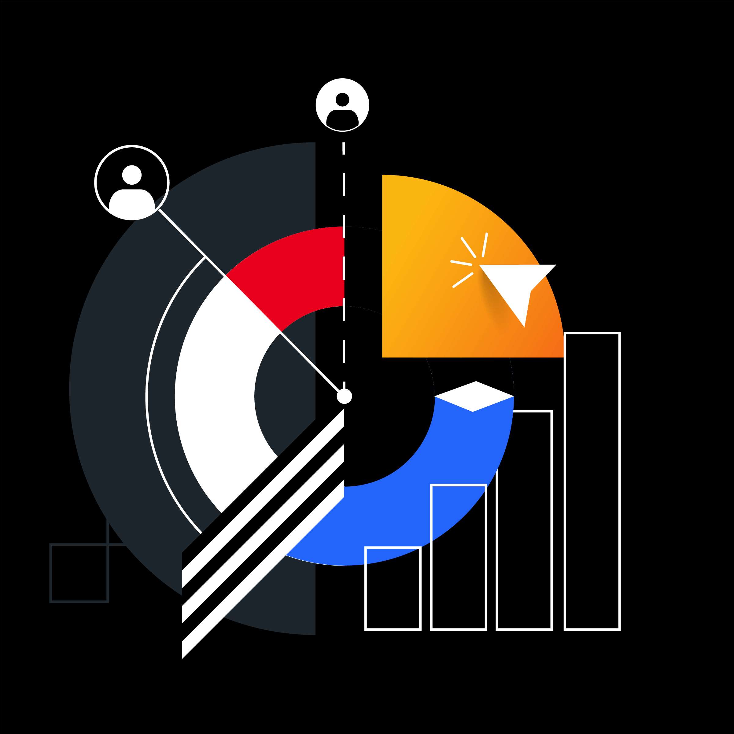 collage of bar chart, pie chart, and avatar illustrations