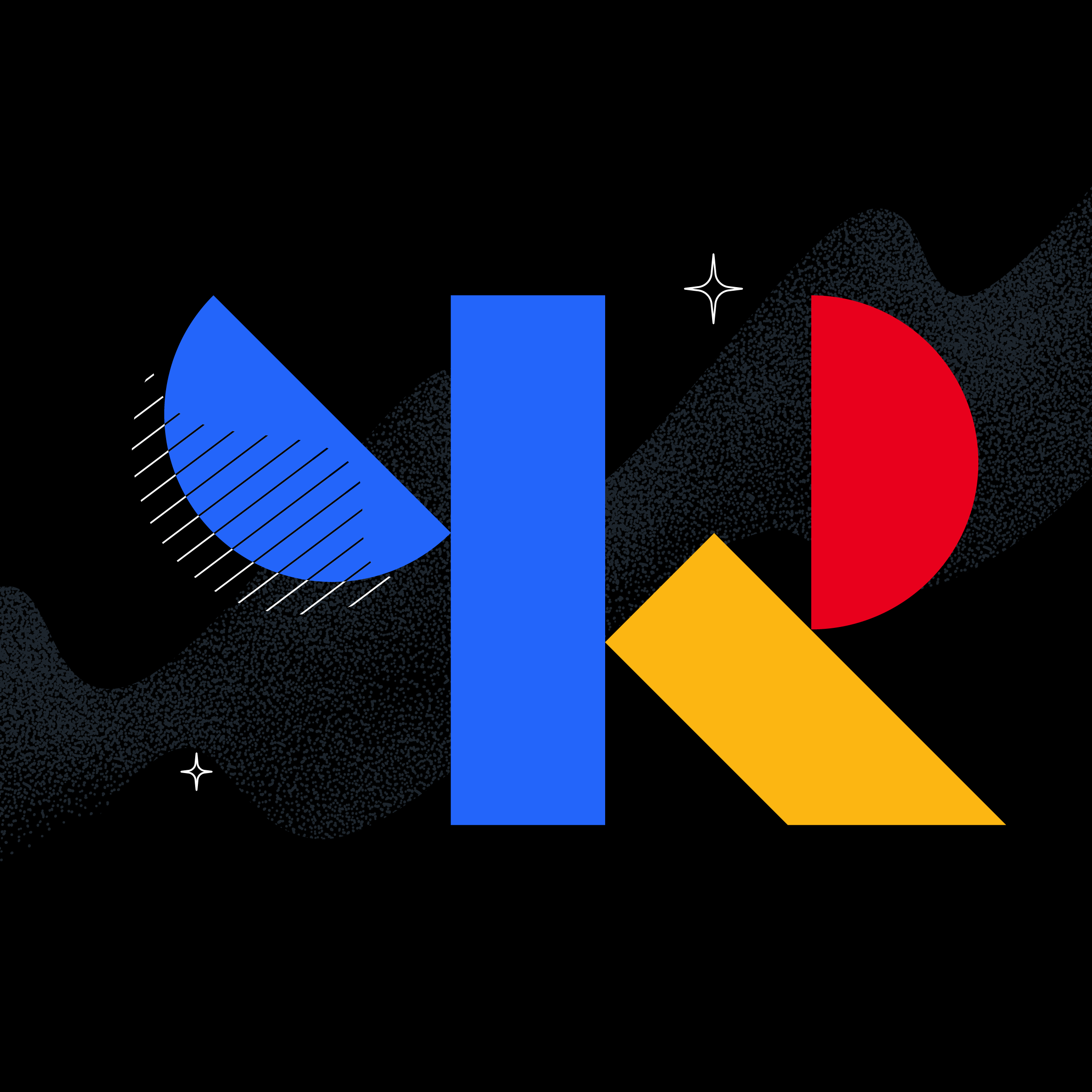 abstract letter R in primary colors and simple shapes