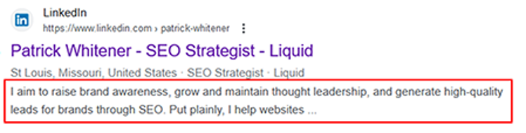 Meta description in search results